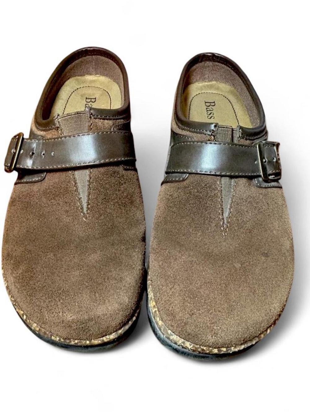 Bass | Celeste | Brown Suede | Leather Buckle Cork Mules | 8 | GUC
